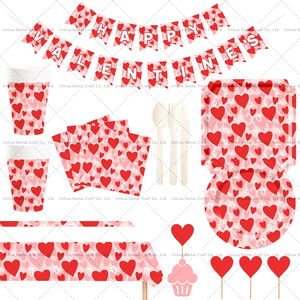 DAMAI 2025 Valentine's Day Party Supplies Heart Love Disposable <b>Paper</b> Plates Napkins Cups <b>Tablecloth</b> Banner Engagements Party - Product Image 3