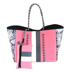 Top Sale Damenmode Camouflage Stripe Designer Neopren Großhandel rosa Strand Handtasche Wasserdicht Neopren Strand Die Einkaufstasche