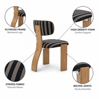 Chaise en bois massif de haute qualité fabriquée à la main, style sculptural moderne, chaise de table à manger en tissu