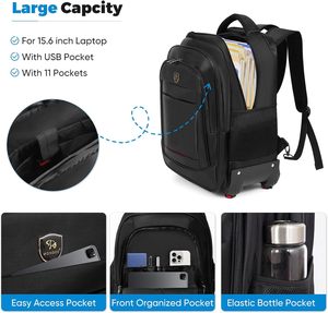 Sac à dos imperméable à roulettes gratuit pour les affaires et les voyages, sac à dos pour ordinateur portable avec compartiment pour ordinateur portable - Product Image 4