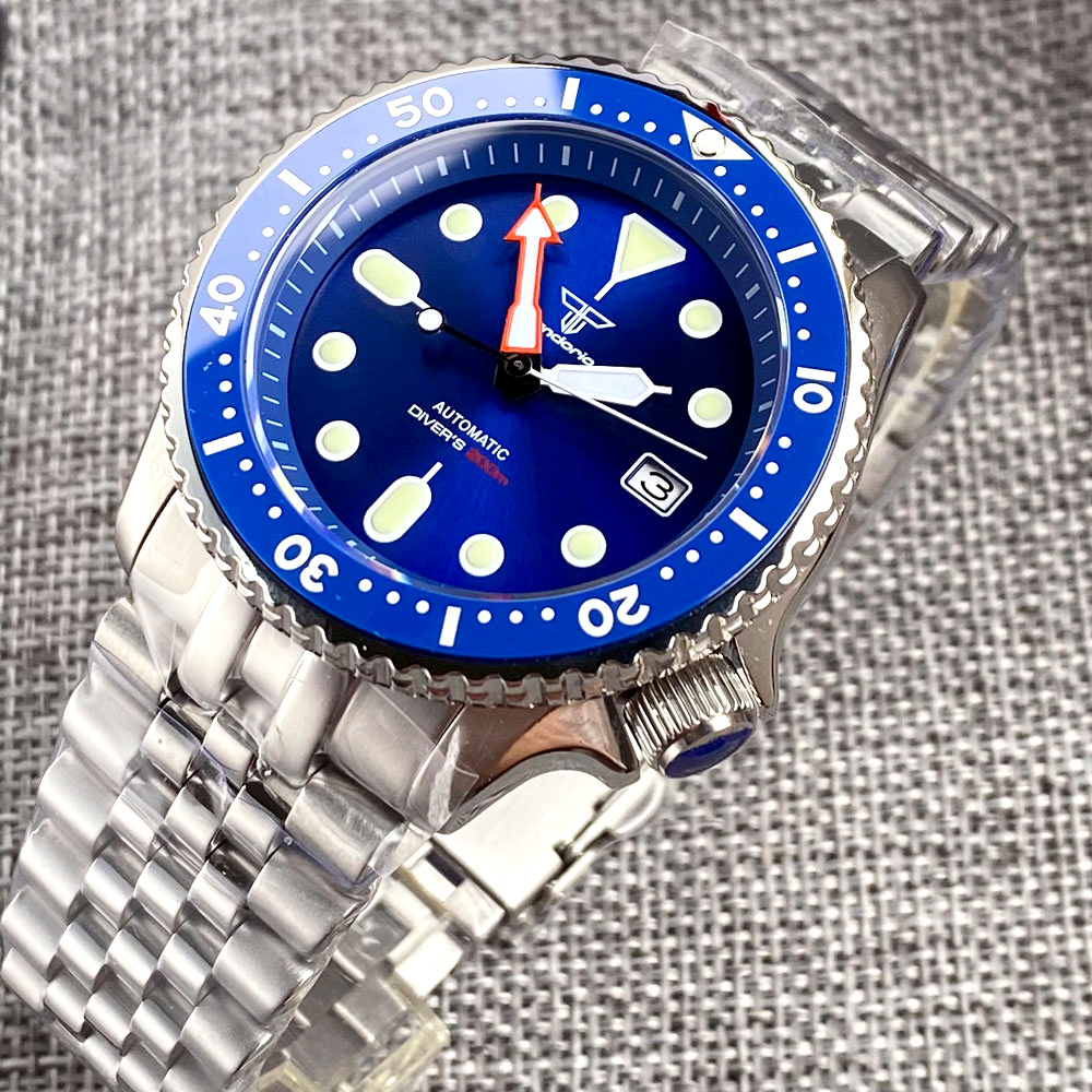 Diver Tandorio Blue NH35 Mechanical Watch Men Orange Hand