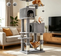 Arbre à chat double avec hamac et poteaux en sisal pour chats, personnalisable avec logo OEM, marque privée, commande en gros, faible MOQ, pour fournisseurs d'articles pour animaux de compagnie
