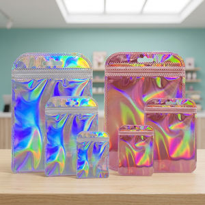 Bolsas con Cierre Holográficas, Embalaje de Plástico Laminado Reutilizable para Almacenamiento de Cosméticos y Joyería con Acabado Arcoíris - Product Image 2