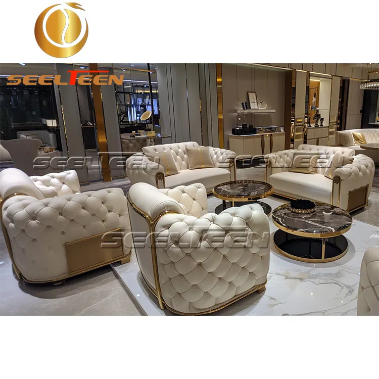 Ecksofa L-Form Weißes Leder Modernes Wohnzimmer Sofa
