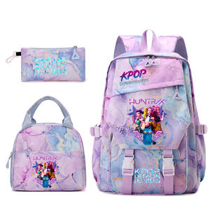 Nouvel ensemble de sacs d'école coréens Kpop Demon Hunters imprimés en polyester : sac à dos, sac à déjeuner et trousse pour étudiants - Product Image 2