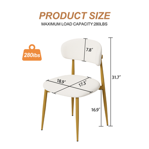 <span class=keywords><strong>Set</strong></span> di 2 Sedie da Pranzo Moderne in Velluto Crema con Schienale Curvo, Sedie Imbottite Senza Braccioli con Gambe in Metallo Dorato per Cucina - Product Image 2