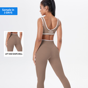 Conjunto Deportivo para Mujer, Transpirable, con Bloques de Color, Pantalones de Cintura Alta para Gimnasio y Fitness, Top Halter para Yoga, Conjunto de 2 Piezas - Product Image 1