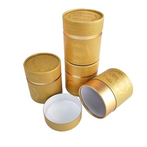 Luxury gold foil cardboard cosmetic cylinder Packaging Handmade Customized Art Logo paper candle round box
