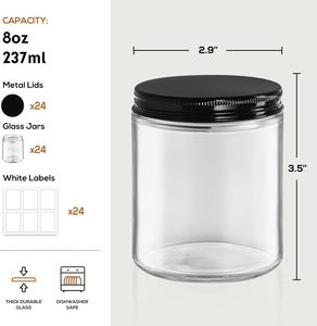 Factory Direct Stock Wholesale Empty Glass 250ml 8oz Clear Cylinder Candle Jars Black Metal <b>Lid</b> Christmas Home <b>Decor</b> - Product Image 3