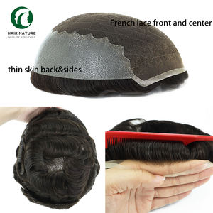 Sistema Capilar Frontal y Central de Encaje Francés Bella, Peluca de Encaje y PU <span class=keywords><strong>para</strong></span> Hombre, Línea de Cabello Natural Invisible, Peluca de Cabello Indio de 6 Pulgadas <span class=keywords><strong>para</strong></span> Hombre - Product Image 1