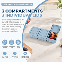 Boîte à collation en silicone de qualité alimentaire avec couvercle, conteneur à 3 compartiments pour sauces aux fruits, boîtes de rangement alimentaire sectionnées