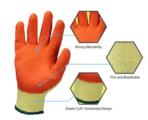 Gants de travail de construction CE en tricot de coton de calibre 10 avec revêtement en latex froissé