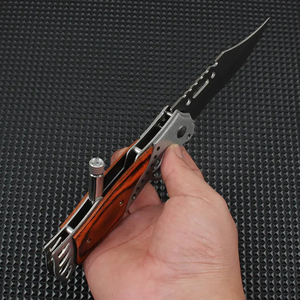Cuchillo Plegable de Caza y Camping HL Factory al por Mayor, con Mango de Madera Colorido DIY y Hoja de Acero 2Cr13 con Punta Biselada - Product Image 3