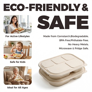 Boîte à lunch rectangulaire ChiLang H528 1400 ml en PLA, conteneur alimentaire 100 % compostable et biodégradable, compatible micro-ondes, personnalisable - Product Image 2