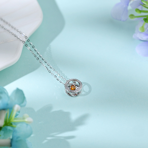 Handmade Round Shape 14K White Gold <b>Solid</b> Natural Diamonds Pendants <b>Necklace</b> With Sapphire Women Classic Gift Luxury Jewelry - Product Image 3