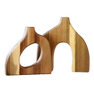 Juego de 2 Jarrones de Madera de Acacia Estilo Bohemio, Forma Irregular, para Arreglos Florales, Decoración de Sala de Estar - Product Image 5