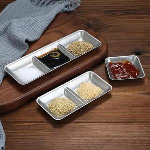 Stainless Steel Condiment Dish Rectangle Three Compartment For Dipping <b>Sauce</b> Hot Pot Snack Serving - Product Image 1