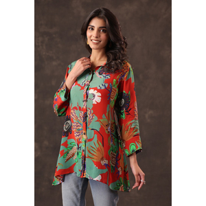 Ready to Sale <b>Tropical</b> Bloom Print Longline Tunic Contemporary Casual Boutique Fashion <b>Shirt</b> for <b>Women</b> By Exporters - Product Image 1