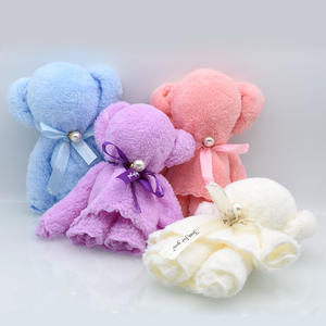 Ensembles cadeaux abordables avec serviettes de visage et de bain en velours <span class=keywords><strong>corail</strong></span> ultra doux, motif ours mignon, avec étiquette logo de luxe, et serviettes ours pour cadeaux d'invités de mariage, présentées en <span class=keywords><strong>sac</strong></span> cadeau - Product Image 1