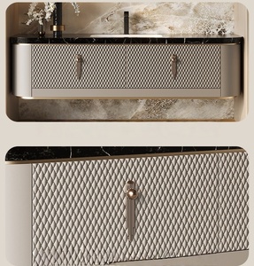 Modern luxury rock slab countertop ceramic basin intelligent <b>mirror</b> cabinet <b>wall</b> mounted bathroom cabinet - Product Image 6