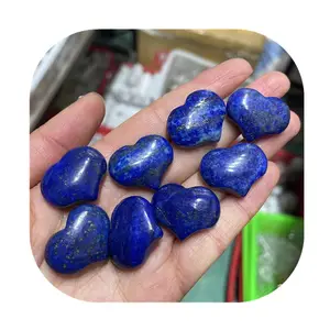 Kristal 25mm alami batu cinta grosir batu permata carv biru lapis lazuli kristal hati untuk hadiah liontin