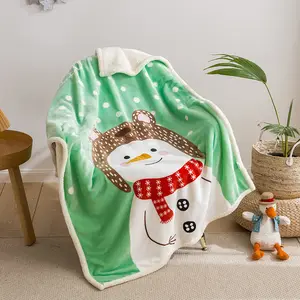 Cobertor de lã infantil com estampa de sublimação personalizada em flanela sherpa de desenho animado fofo e fofo de duas camadas