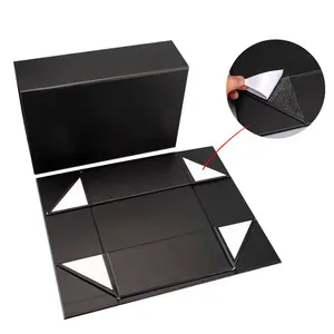 Opvouwbare Stijve Papieren Kartonnen Lege Verpakking Magnetische Sluiting Aangepaste Zwarte Schoen Opvouwbare Magnetische Papieren Geschenkdoos Met Logo