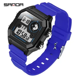 Orologio da polso digitale da uomo sportivo SANDA 418 LED cinturino in silicone 50M orologi da ragazzo funzionali automatici impermeabili