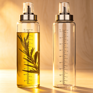 Distributeur d'huile d'olive gradué en verre borosilicate 500 ml, économique, réutilisable, compatible lave-vaisselle, facile à remplir - Product Image 2
