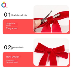 Jepit Rambut Model Duckbill Gaya Eropa-Amerika Mewah Musim Dingin dengan Pita Berumbai dan Hiasan Logam 30*15cm untuk Pesta - Product Image 2