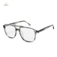 OMELLE 2025 Lunettes de soleil rétro pilote à monture large en acétate, mode street, gris transparent, lunettes de soleil