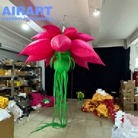 Grande Fleur Gonflable Rose Suspendue, Fleur Gonflable Personnalisée avec Longues Racines de Vigne pour Activités Commerciales