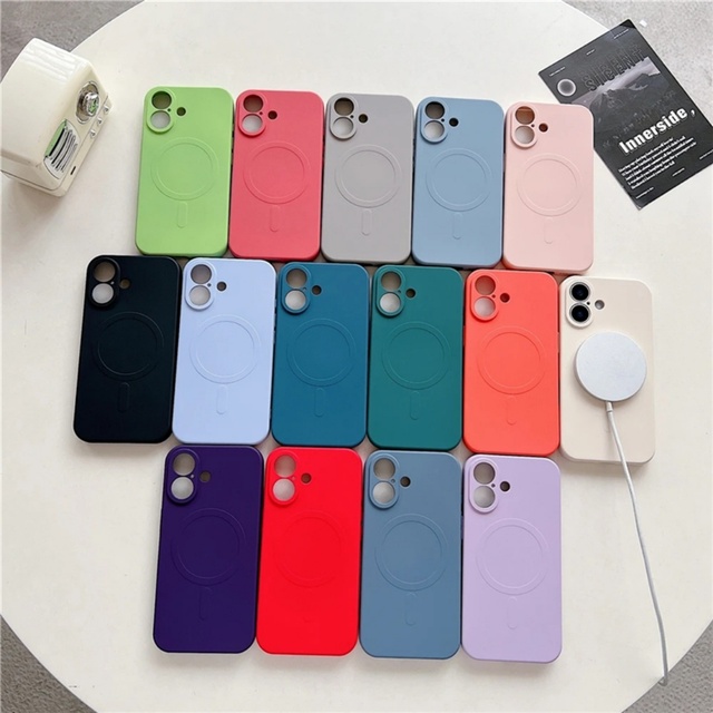 Colorful Liquid Silicone Phone Case for iPhone 16 Pro Max 15 Plus 14 12 13 11 Pro X XS Max 7 Wireless Charge Magnetic TPU Cover