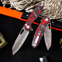Couteau pliant GT-T0044-4 en acier Damas cuivré avec cœur en acier VG-10, manche en fibre de carbone, couteau de camping en plein air