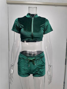 Abito da donna in due pezzi con cerniera corta in velluto di tendenza alla moda - Product Image 5