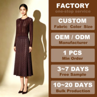 Robe de soirée sirène marron tricotée à manches mi-longues, col rond, ensemble deux pièces formel maxi, robe de soirée personnalisée OEM ODM