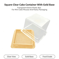 Boîtes à gâteaux en plastique de luxe, base dorée carrée, dôme haut, couvercle transparent, pour mousse, cheesecake, dessert, emballage cadeau