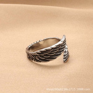 Feather <b>Ring</b> Silver <b>Open</b> Design Unisex Jewelry Gift Fashion <b>Rings</b> - Product Image 3