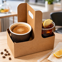 Boîte porte-gobelets en papier kraft de qualité alimentaire, support portable pour boissons chaudes et froides avec poignée pour emporter