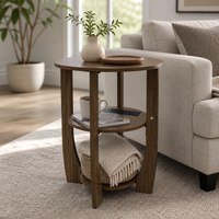 Table basse ronde intelligente moderne avec rangement, table de chevet, lampe, meubles de salon en bois
