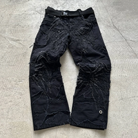 Pantalon en jean déchiré style Y2K vintage, tricoté, avec patchwork de cristaux, effet délavé, rivets et franges, pour homme, streetwear, style hip-hop