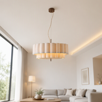 Lustre LED Suspendu Français à Hauteur Réglable avec Abat-jour en Tissu Antique pour Salon, Chambre à Coucher, Salle à Manger, Chambre Parentale