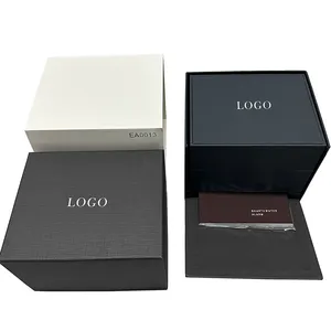 Caixa De Relógio De Luxo Logotipo Personalizado De Alta Qualidade Embalagem De Presente De Papel De Papelão Preto Novo Design Personalizado Caixa De Relógio Quadrado