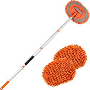 Kit Spazzola per Lavaggio Auto Arancione 62" con Guanto, Mop, Spugna e Manico Lungo in Microfibra Chenille - Product Image 1