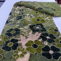 Tissu en dentelle française Janvier avec motifs floraux, broderie 3D de fleurs en ruban, perles et paillettes