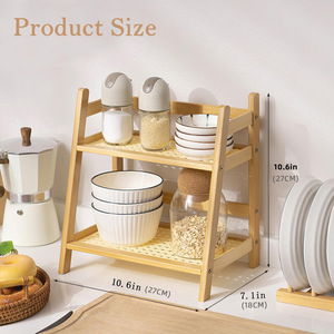 Bamboo <b>Desktop</b> <b>Shelf</b> 2 Tier 10.6in X 7.1in Kitchen Storage Rack For Spices Cups Books Food Multi Function - Product Image 1