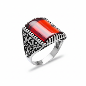 Oval Shape <b>Garnet</b> Gemstone Authentic Men <b>Ring</b> Turkish Wholesale Handmade 925 Sterling <b>Silver</b> for Men - Product Image 2