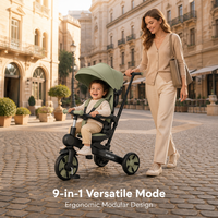 Vente en gros de tricycle modulaire multi-étapes 9-en-1 pour enfants, mode poussette, pliage compact, assemblage sans outil, EN71 ASTM F963
