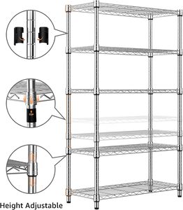 1250 lbs Schwerlast-Stahlregal mit 5 Ebenen, Modernes Mehrzweck-Regalsystem, Bodenmontierter Organizer, Drahtgestell für Zuhause, Küche, Büro, Chrom - Product Image 5