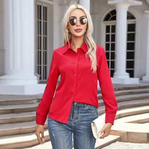 1 pieza Camisa de mujer de color liso para primavera y otoño, informal, de manga larga, con cuello vuelto, holgada, a la moda y con estilo. - Product Image 5